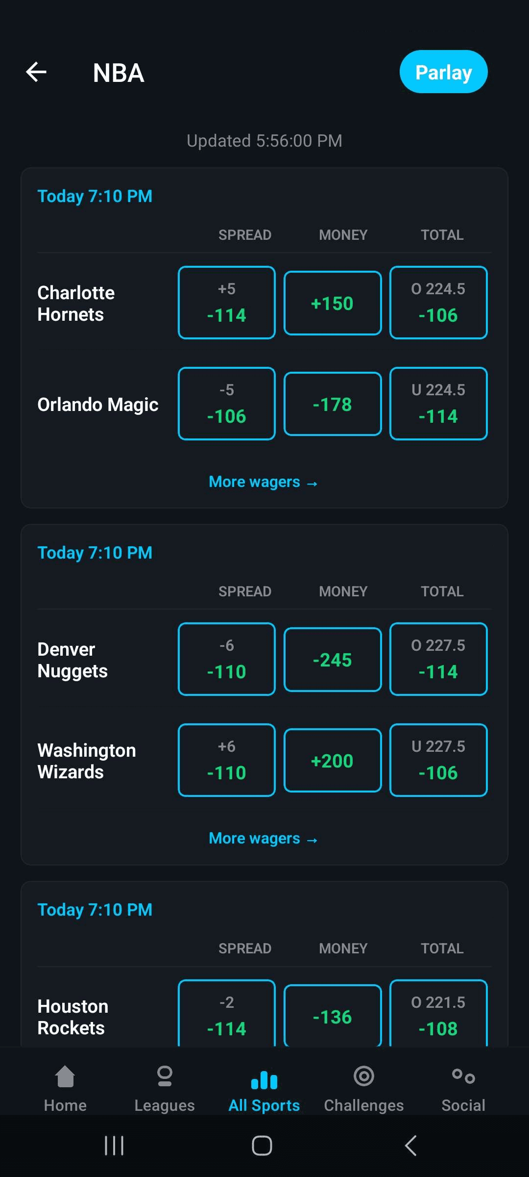 Parlay builder screenshot